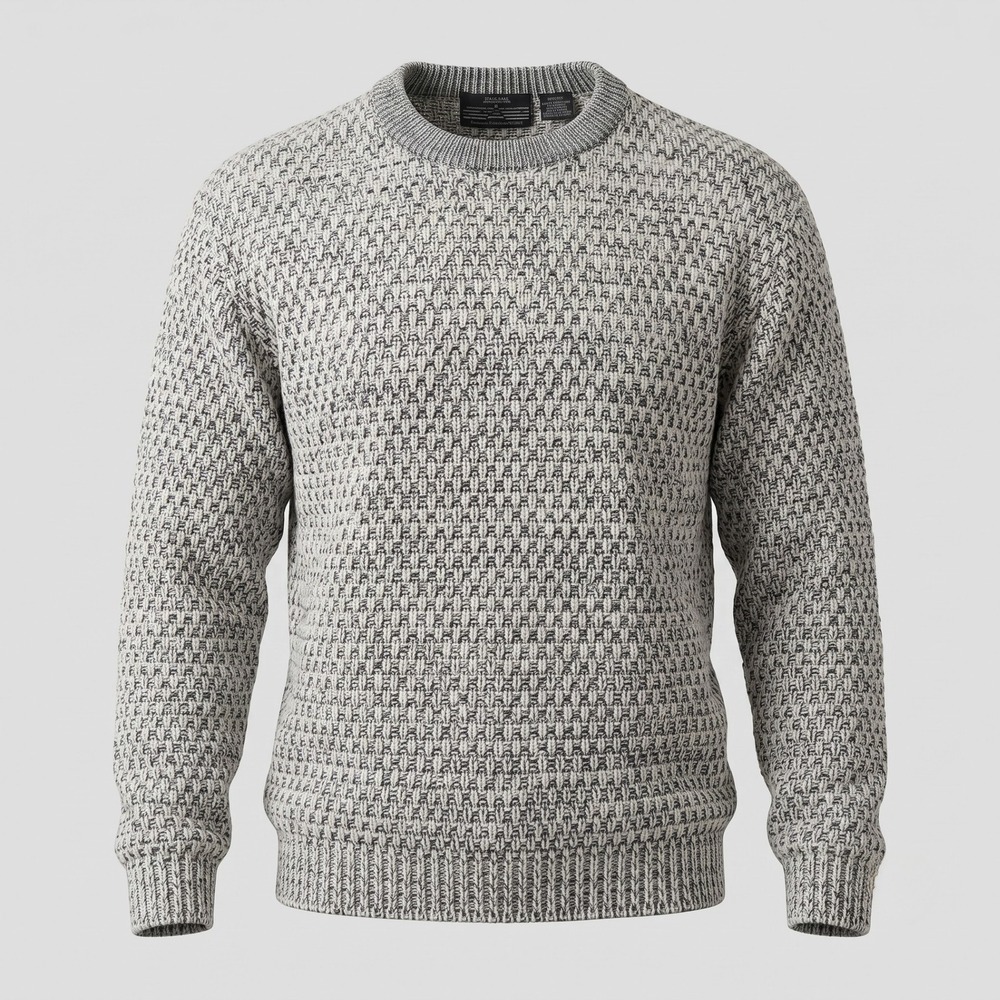 Spettro Mens Medium Gray‎ Sweater Crewneck Basketweave Knit Vintage Long Sleeve